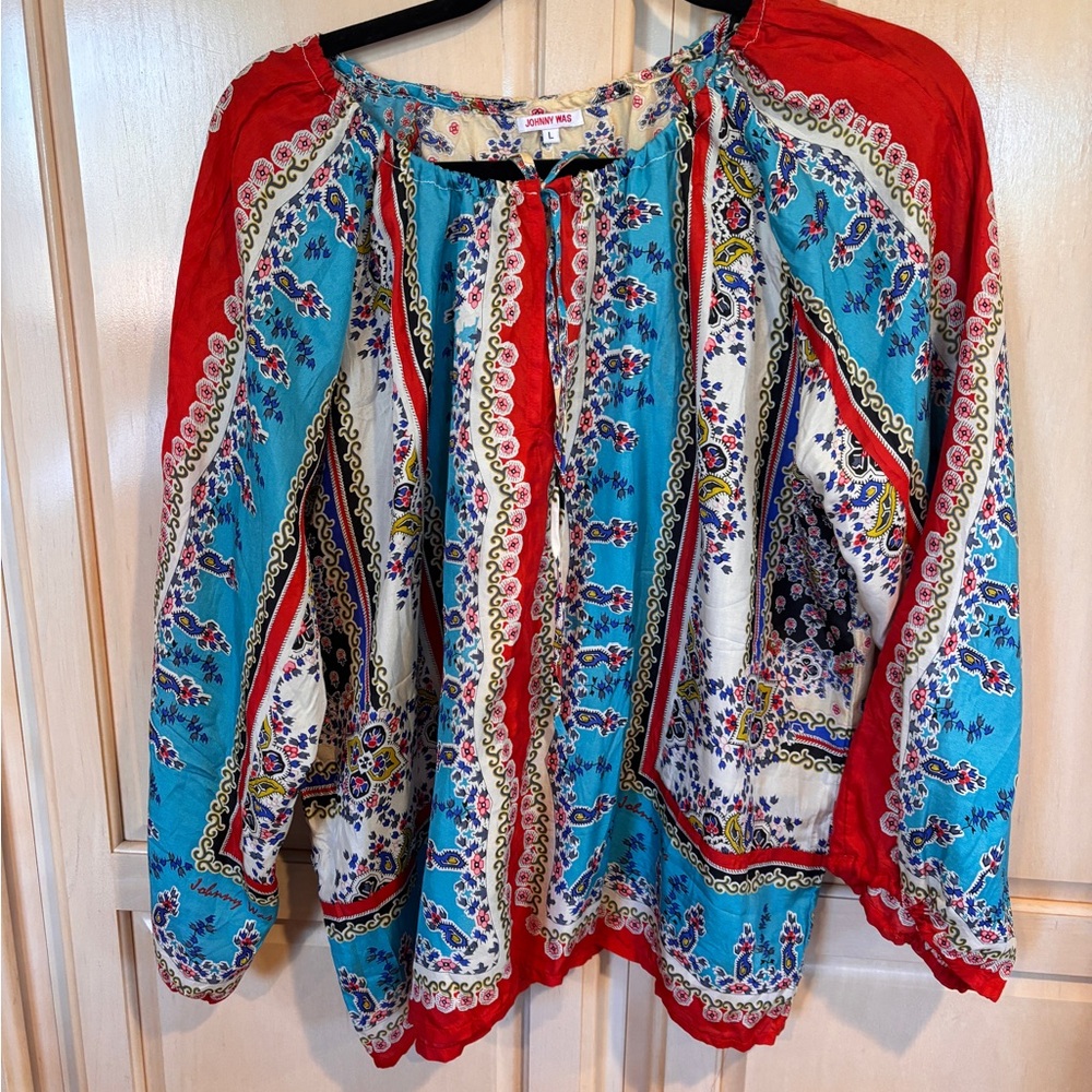 Johnny Was Red and Blue Bohemian Blouse